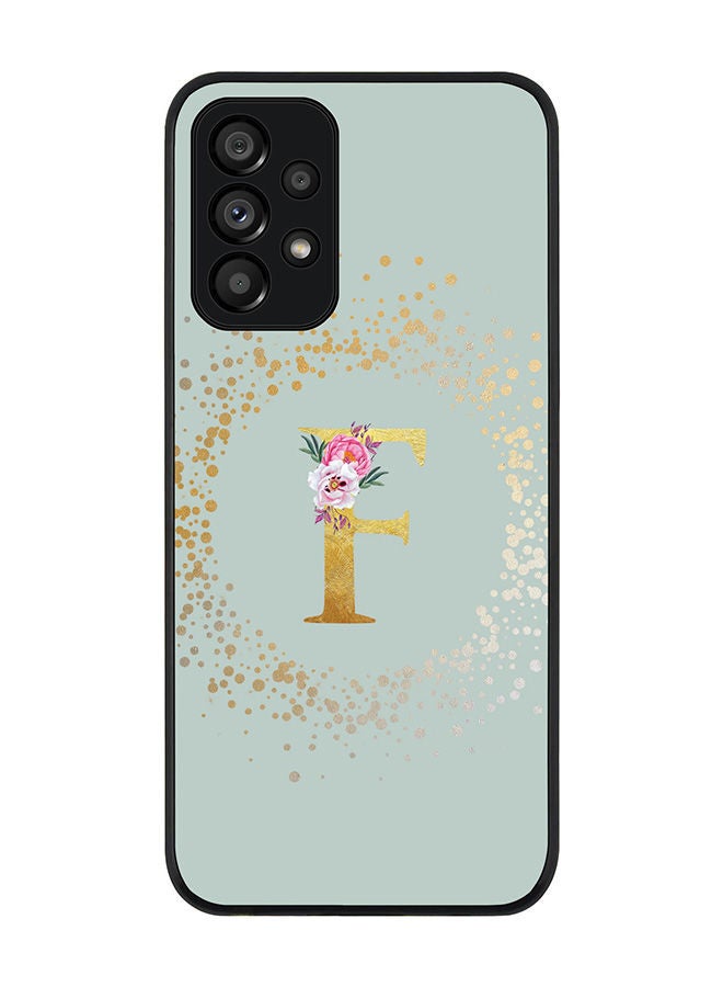 Stylizedd Rugged Black edge case for Samsung Galaxy A73 5G Slim fit Soft Case Flexible Rubber Edges Anti Drop TPU Gel Thin Cover - Custom Monogram Initial Letter Floral Pattern Alphabet - F (Light Grey ) - Image 1