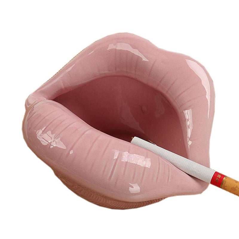 Rayberro Ceramic Lip Shape Ashtray Cigarette Ash Holder Smoking Accessories Lips Storage Decoration Ashtray Figurines Tabletop Ornaments Creative Cigar Ash Tray For Smokers Home Office Decor (Pink) - Image 1