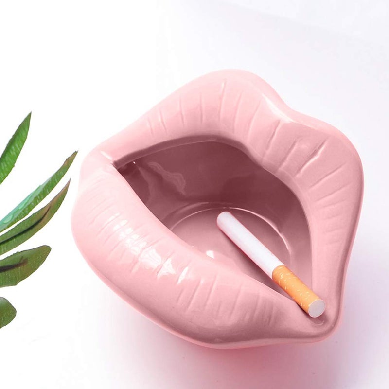 Rayberro Ceramic Lip Shape Ashtray Cigarette Ash Holder Smoking Accessories Lips Storage Decoration Ashtray Figurines Tabletop Ornaments Creative Cigar Ash Tray For Smokers Home Office Decor (Pink) - Image 3