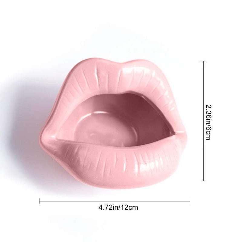 Rayberro Ceramic Lip Shape Ashtray Cigarette Ash Holder Smoking Accessories Lips Storage Decoration Ashtray Figurines Tabletop Ornaments Creative Cigar Ash Tray For Smokers Home Office Decor (Pink) - Image 2