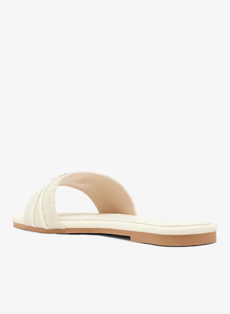 Ella Fabric Detail Gold Accent Flat Sandals