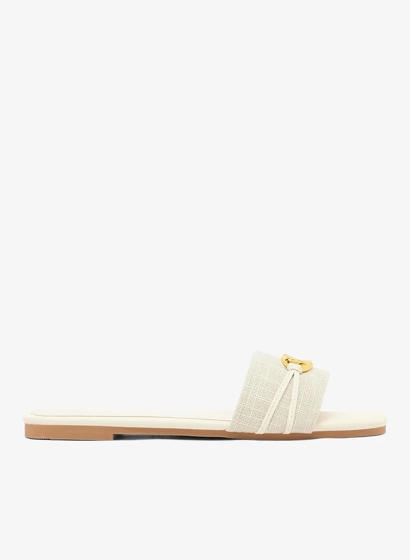 Ella Fabric Detail Gold Accent Flat Sandals