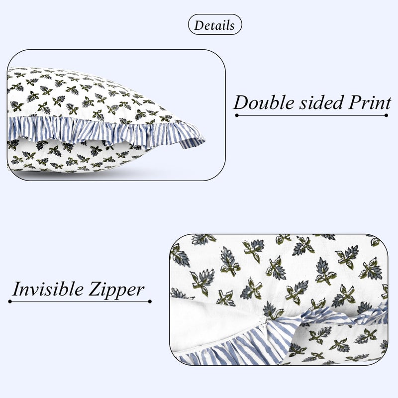 Ridhi Block Print Baby Blossom 36"x14" Set 1-100% Cotton Ruffle Lumbar Sham Cover Boho Floral Pillowcase, Farmhouse Cottagecore Bedding, Soft Decorative Cover Gift for Spring, Easter, Valentine - Image 2