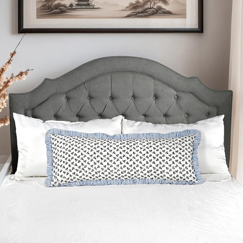 Ridhi Block Print Baby Blossom 36"x14" Set 1-100% Cotton Ruffle Lumbar Sham Cover Boho Floral Pillowcase, Farmhouse Cottagecore Bedding, Soft Decorative Cover Gift for Spring, Easter, Valentine - Image 5