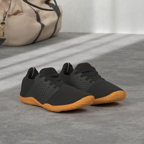 WHITIN Women's Low Zero Drop Shoes Minimalist Barefoot Trail Running Camping Size 8.5 Wide Toe Box Female Workout Sneaker Tennis Flat Black/Gum 39 - Image 2