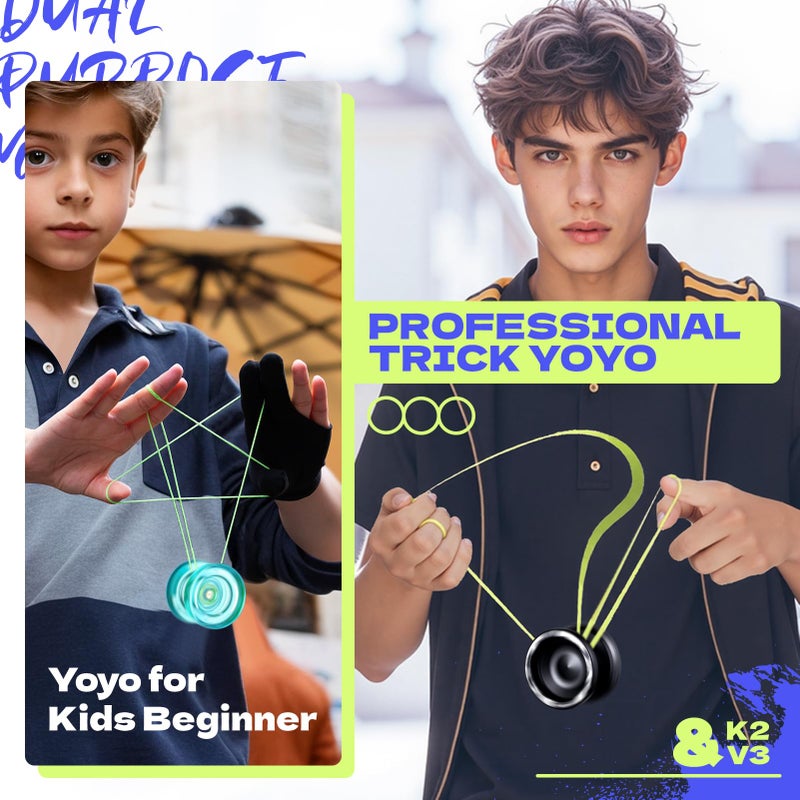 MAGICYOYO Professional Pack of 2 Yoyos V3+K2, Responsive Yo yo for Kids Beginner, Dual Purpose Trick Yo Yo with Unresponsive Yoyo Bearing for Adults/Advanced+Extra Case Bag + 12 Yo-yo Strings - Image 3