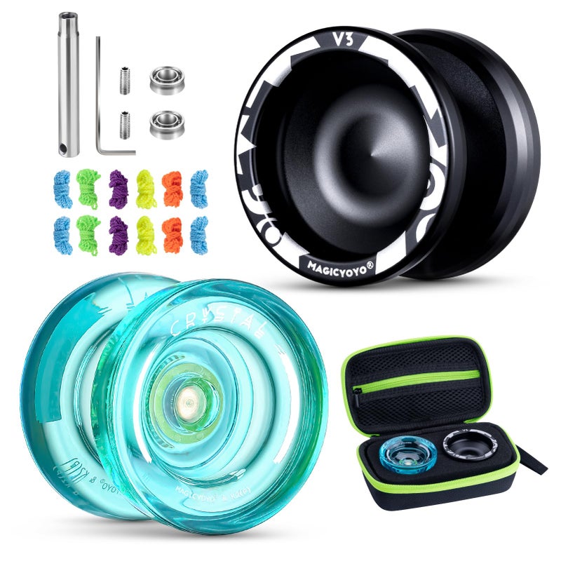 MAGICYOYO Professional Pack of 2 Yoyos V3+K2, Responsive Yo yo for Kids Beginner, Dual Purpose Trick Yo Yo with Unresponsive Yoyo Bearing for Adults/Advanced+Extra Case Bag + 12 Yo-yo Strings - Image 1