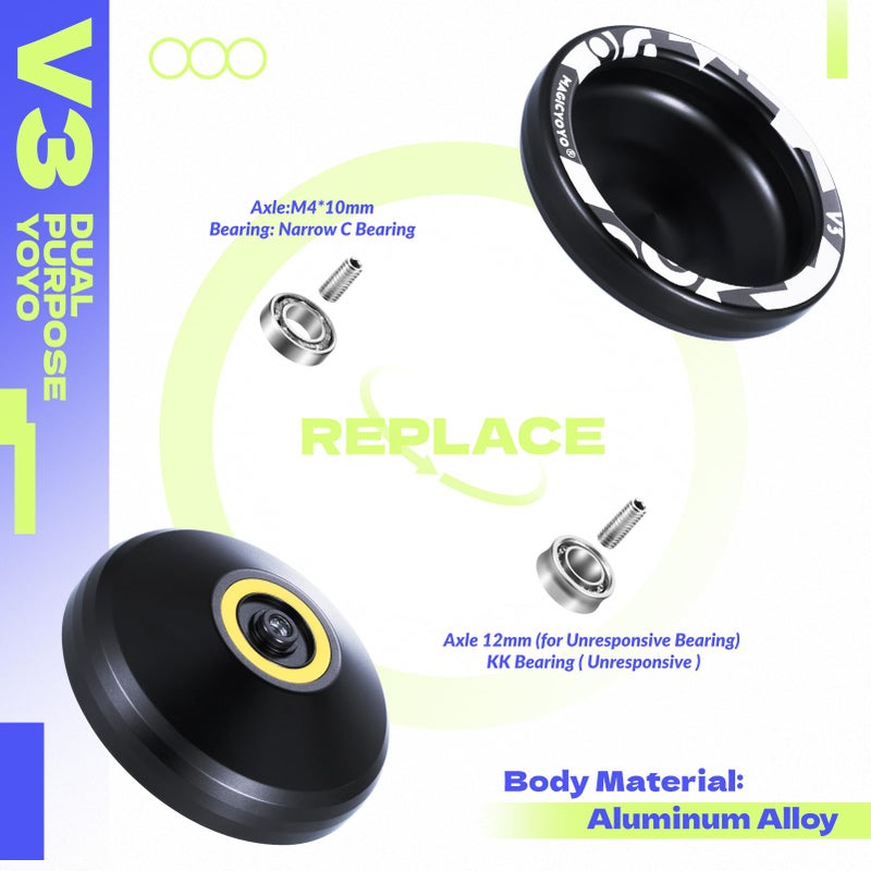 MAGICYOYO Professional Pack of 2 Yoyos V3+K2, Responsive Yo yo for Kids Beginner, Dual Purpose Trick Yo Yo with Unresponsive Yoyo Bearing for Adults/Advanced+Extra Case Bag + 12 Yo-yo Strings - Image 4