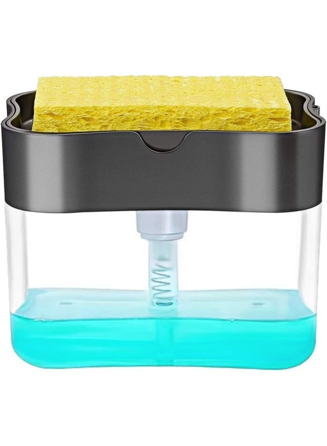 McMola Mcmola 2 In 1 Sponge Rack Shelf Soap Detergent Dispenser Pump, Large Capacity With Sponge, 1 Hand Operation, Affordable, Gray - Image 1