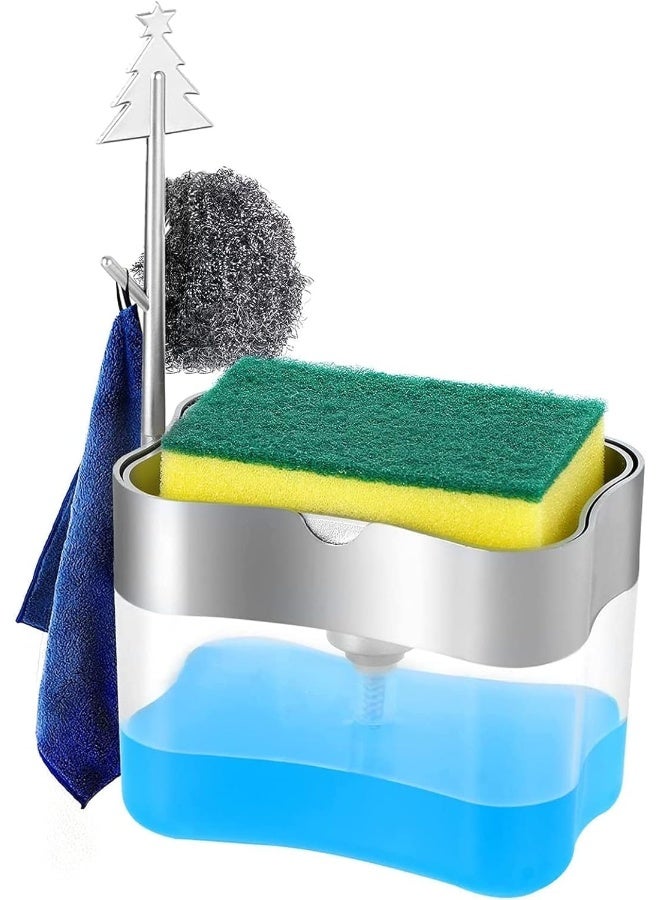 McMola Mcmola 2 In 1 Sponge Rack Shelf Soap Detergent Dispenser Pump, Large Capacity With Sponge, 1 Hand Operation, Affordable, Gray - Image 4