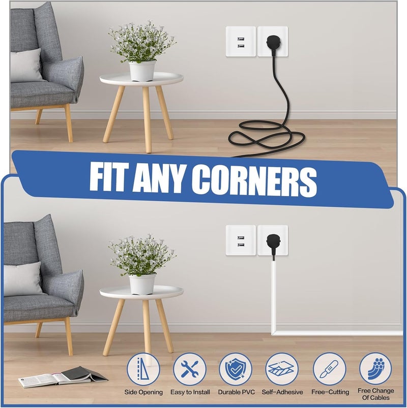 BOSSNUOK PVC Cord Cover 6.6ft Floor Cable Concealer with 3 Cable Organizer Clips, Self-Adhesive Flexible Wire Hider, Cuttable Soft PVC Floor Cord Hider with Side Open Design for Home Office, White - Image 3