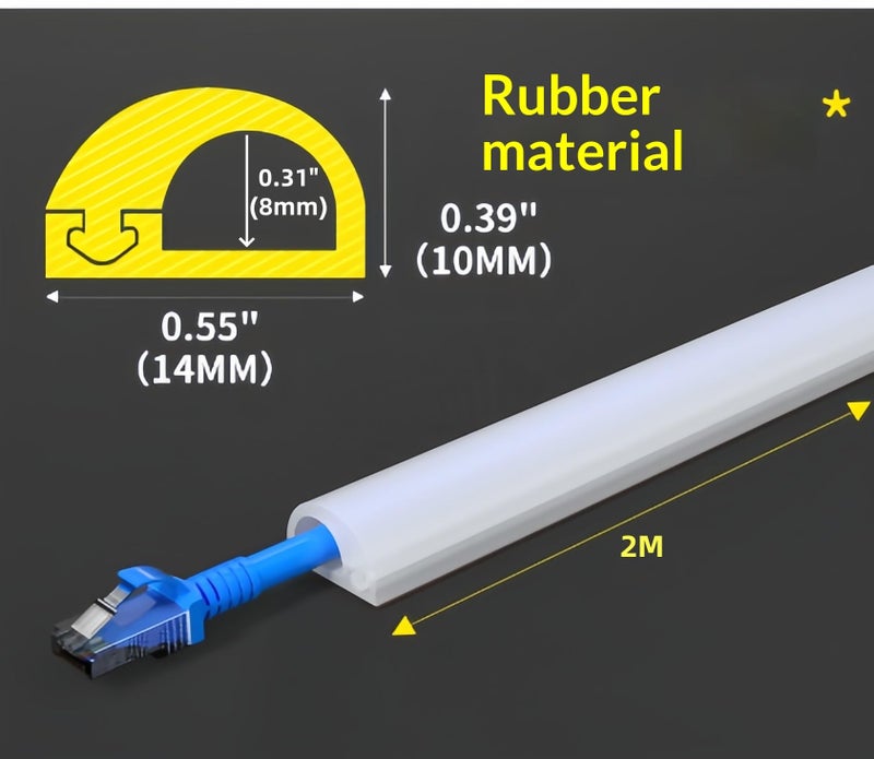 BOSSNUOK PVC Cord Cover 6.6ft Floor Cable Concealer with 3 Cable Organizer Clips, Self-Adhesive Flexible Wire Hider, Cuttable Soft PVC Floor Cord Hider with Side Open Design for Home Office, White - Image 2