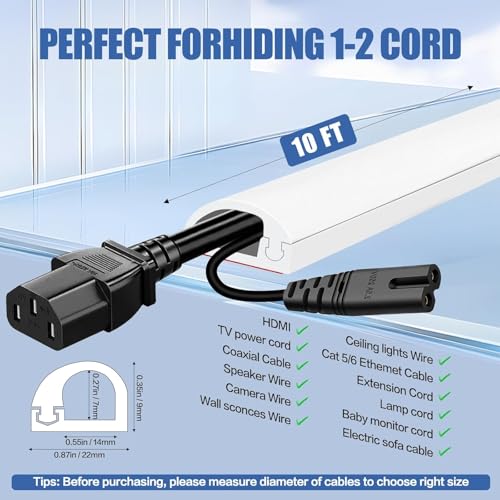 BOSSNUOK PVC Cord Cover 6.6ft Floor Cable Concealer with 3 Cable Organizer Clips, Self-Adhesive Flexible Wire Hider, Cuttable Soft PVC Floor Cord Hider with Side Open Design for Home Office, White - Image 5