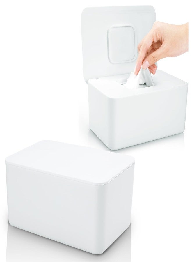 Lijroavy 2 Pack Lijroavy Baby Wipes Dispenser, Baby Wipe Holder for Fresh Wipes, Non-Slip Baby Wipes Container, Refillable Wipes Box, Wipes Case with Sealing Design Lid (White and White) - Image 1
