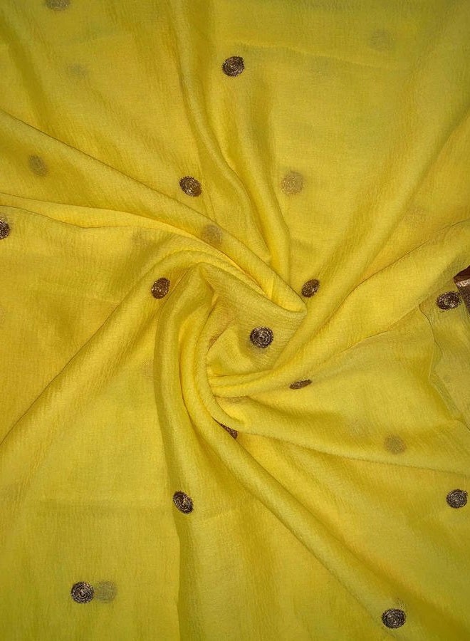 themilestocks Woman's Embroidered Chiffon Dupatta Scarf Shawl Wrap Soft Indian Bridal Wedding (Bright Yellow) - Image 5