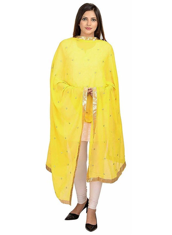 themilestocks Woman's Embroidered Chiffon Dupatta Scarf Shawl Wrap Soft Indian Bridal Wedding (Bright Yellow) - Image 2
