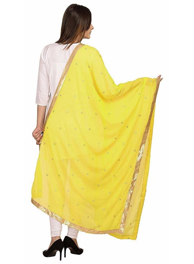 themilestocks Woman's Embroidered Chiffon Dupatta Scarf Shawl Wrap Soft Indian Bridal Wedding (Bright Yellow) - Image 3