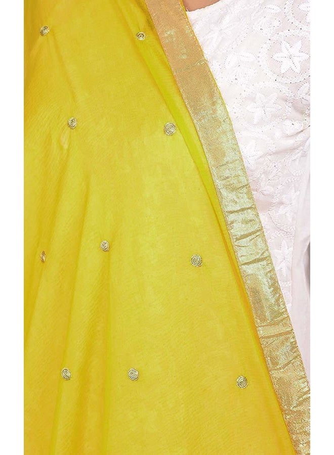 themilestocks Woman's Embroidered Chiffon Dupatta Scarf Shawl Wrap Soft Indian Bridal Wedding (Bright Yellow) - Image 4
