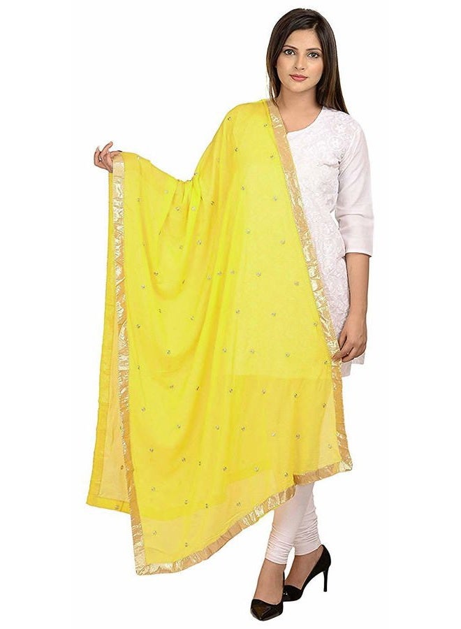 themilestocks Woman's Embroidered Chiffon Dupatta Scarf Shawl Wrap Soft Indian Bridal Wedding (Bright Yellow) - Image 1