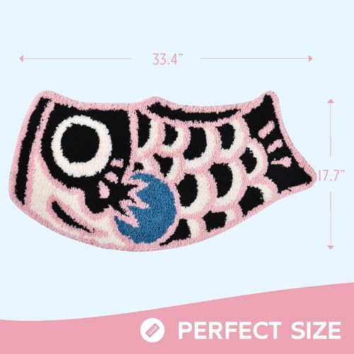 Feblilac Cute Fish Bath Rug Mat Soft Non-Slip Bathroom Rug Japanese Style Koi Flag Floor Carpet for Shower Room, Water Absorbent Indoor Mats, Machine Washable 17.7"x33.4" (Black Pink) - Image 2