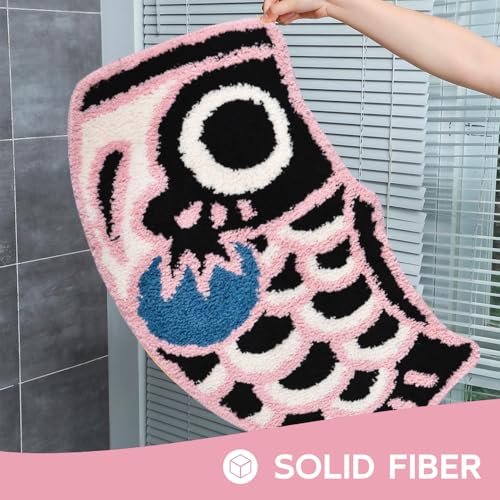 Feblilac Cute Fish Bath Rug Mat Soft Non-Slip Bathroom Rug Japanese Style Koi Flag Floor Carpet for Shower Room, Water Absorbent Indoor Mats, Machine Washable 17.7"x33.4" (Black Pink) - Image 4