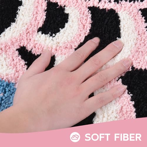 Feblilac Cute Fish Bath Rug Mat Soft Non-Slip Bathroom Rug Japanese Style Koi Flag Floor Carpet for Shower Room, Water Absorbent Indoor Mats, Machine Washable 17.7"x33.4" (Black Pink) - Image 3