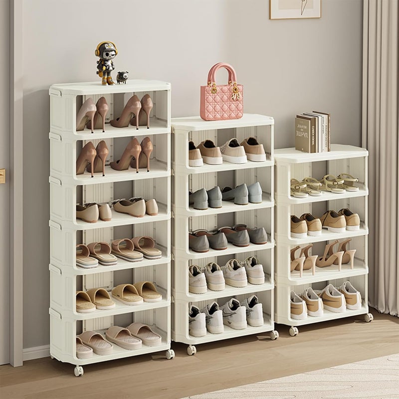 Kuber Industries Kuber Industries Portable 4 Layer Shoe Storage Organizer| Easy to Installation Detachable | Footwear Organiser with Wheel |Door-Entrance Living-Room Balcony Decor| 203-4LA| White  - Image 2