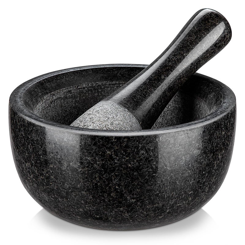 Velaze Large Mortar and Pestle Set, 100% Granite, Natural Unpolished, Herb Crusher, Spice Grinder, Stone Grinder Bowl for Making Guacamole and Pesto, 6.3 Inch Pestle and 19.6 oz Mortar(2.4 Cup) - Image 1