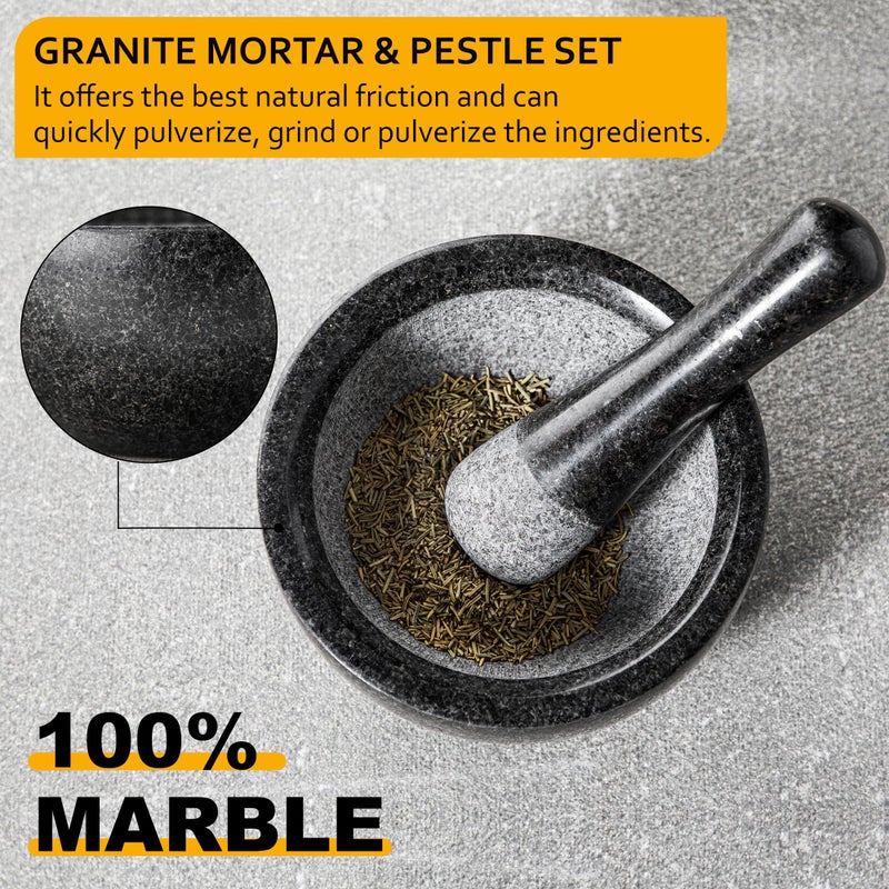 Velaze Large Mortar and Pestle Set, 100% Granite, Natural Unpolished, Herb Crusher, Spice Grinder, Stone Grinder Bowl for Making Guacamole and Pesto, 6.3 Inch Pestle and 19.6 oz Mortar(2.4 Cup) - Image 2