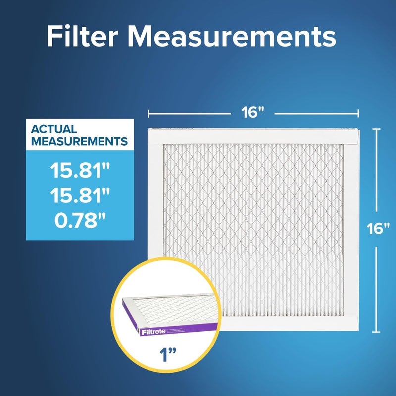 FILTRETE 16x16x1 AC Furnace Air Filter, MERV 12, MPR 1500, CERTIFIED asthma & allergy friendly, 3 Month Pleated 1-Inch Electrostatic Air Cleaning Filter, 6-Pack (Actual Size 15.81x15.81x0.78 in) - Image 2