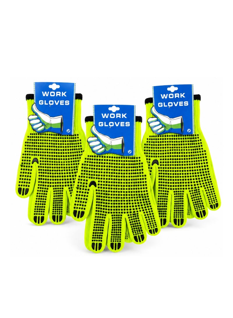 3 Pair Work Gloves with Non-Slip PVC Dots – Breathable Knit Safety Gloves for Construction, Gardening, Warehouse, Mechanical and DIY Projects - Image 1