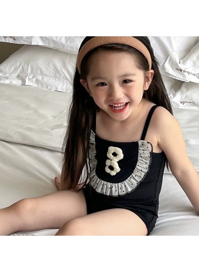 إسكدنيا ملابس سباحة للأطفال البنات قطعة واحدة كورية من قطعة واحدة ملابس سباحة للعطلات سريعة الجفاف حبال الأميرة قطعة واحدة لطيفة اللون: دانتيل مقاس منفصل: L (الارتفاع الموصى به 95-105 سم) - Image 4