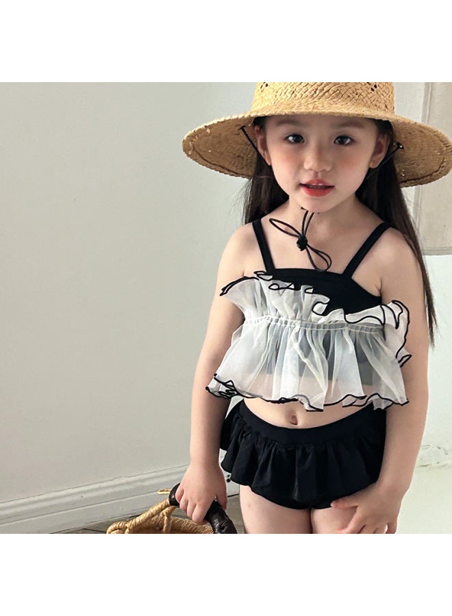 إسكدنيا ملابس سباحة للأطفال البنات قطعة واحدة كورية من قطعة واحدة ملابس سباحة للعطلات سريعة الجفاف حبال الأميرة قطعة واحدة لطيفة اللون: دانتيل مقاس منفصل: L (الارتفاع الموصى به 95-105 سم) - Image 1