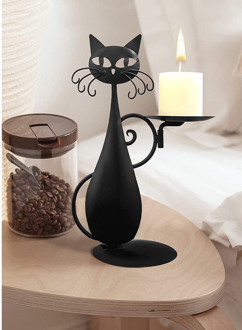 SYOSI Black Cat Candle Holder for Pillar Candles Led Flameless Candles, Retro Rustic Farmhouse Metal Decor - Ideal for Centerpieces, Dining Tables, and Housewarming Gifts - Image 1