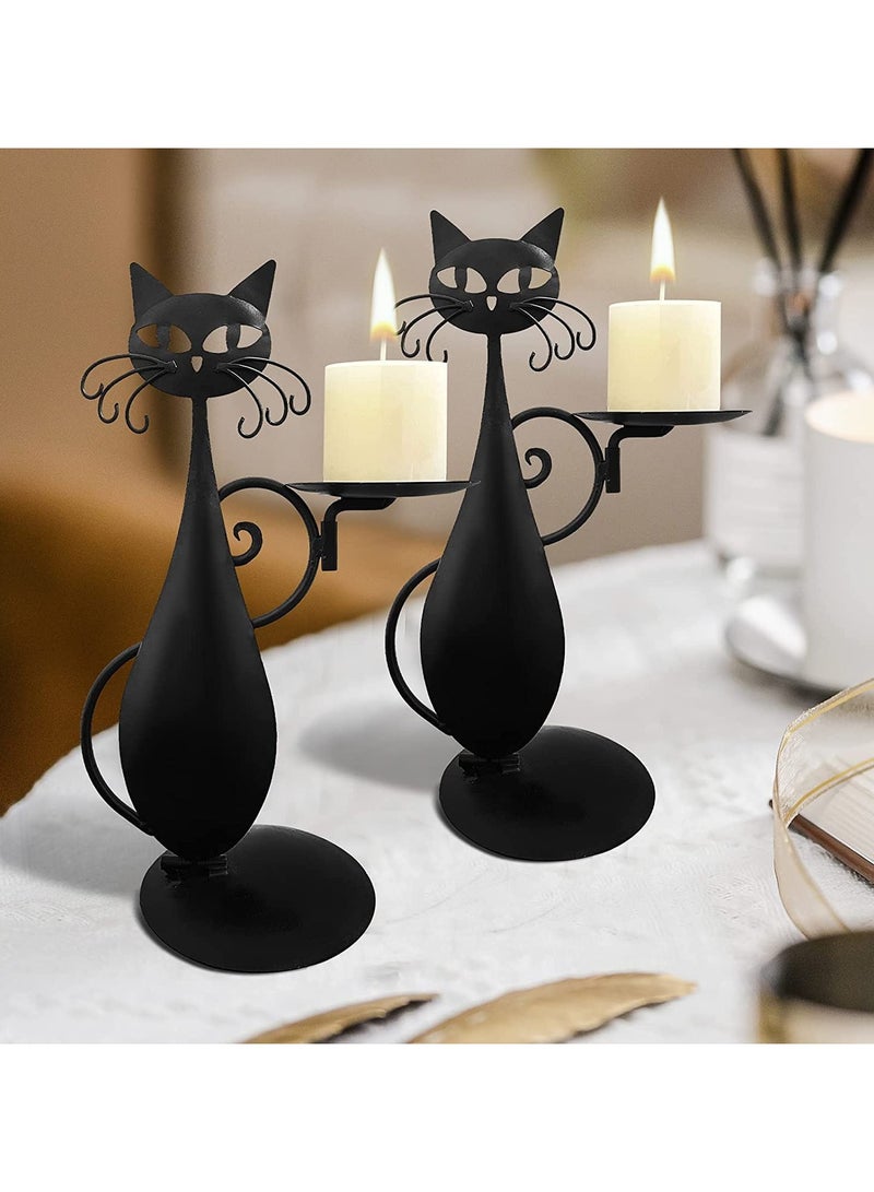 SYOSI Black Cat Candle Holder for Pillar Candles Led Flameless Candles, Retro Rustic Farmhouse Metal Decor - Ideal for Centerpieces, Dining Tables, and Housewarming Gifts - Image 2