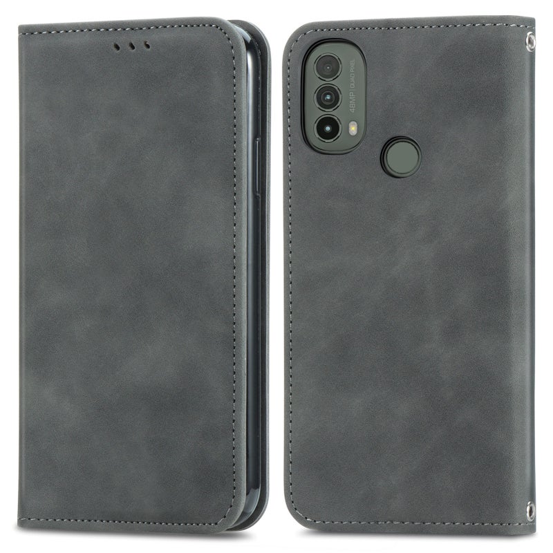 HuHa Case Cover For Motorola Moto E40 Retro Skin Feel Magnetic Horizontal Flip Leather Case(Grey) - Image 2
