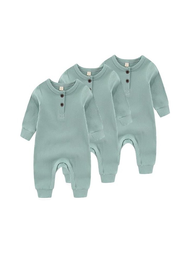Newborn Baby Boys Girls One Piece Romper With Mitten Cuffs 3 Pack  - Image 1
