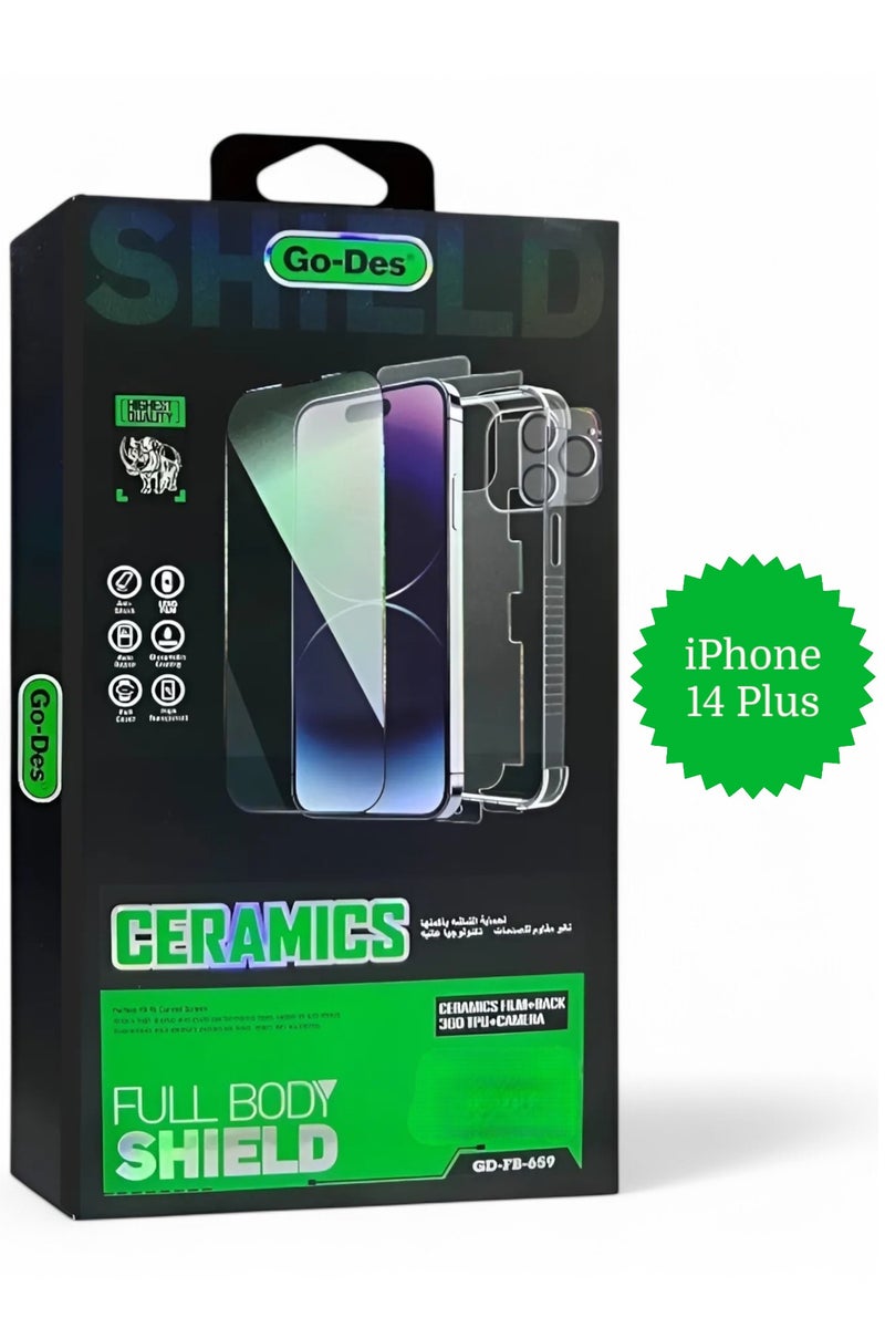 جو-ديز بكج الحماية الكاملة لـ آيفون 14 بلس (iPhone 14 Plus) جراب حماية مصنوع من مواد عالية الجودة, حماية الشاشة بوضوح عالي, واقي عدسات الكاميرا, واقي لحماية خلفية الهاتف, حماية قصوى ضد الخدوش والكسر