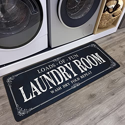 ROMAMIGO Non Slip Laundry Runner Rug  Farmhouse Kitchen Floor Mat for Mudroom and Bathroom  Black 20 X 47 Inches