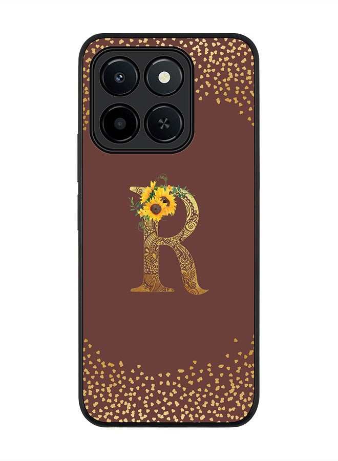 For Honor X6c Case,Slim fit Camera Protection, Shockproof Thin Phone cover  - Custom Floral Monogram - R  (Brown )