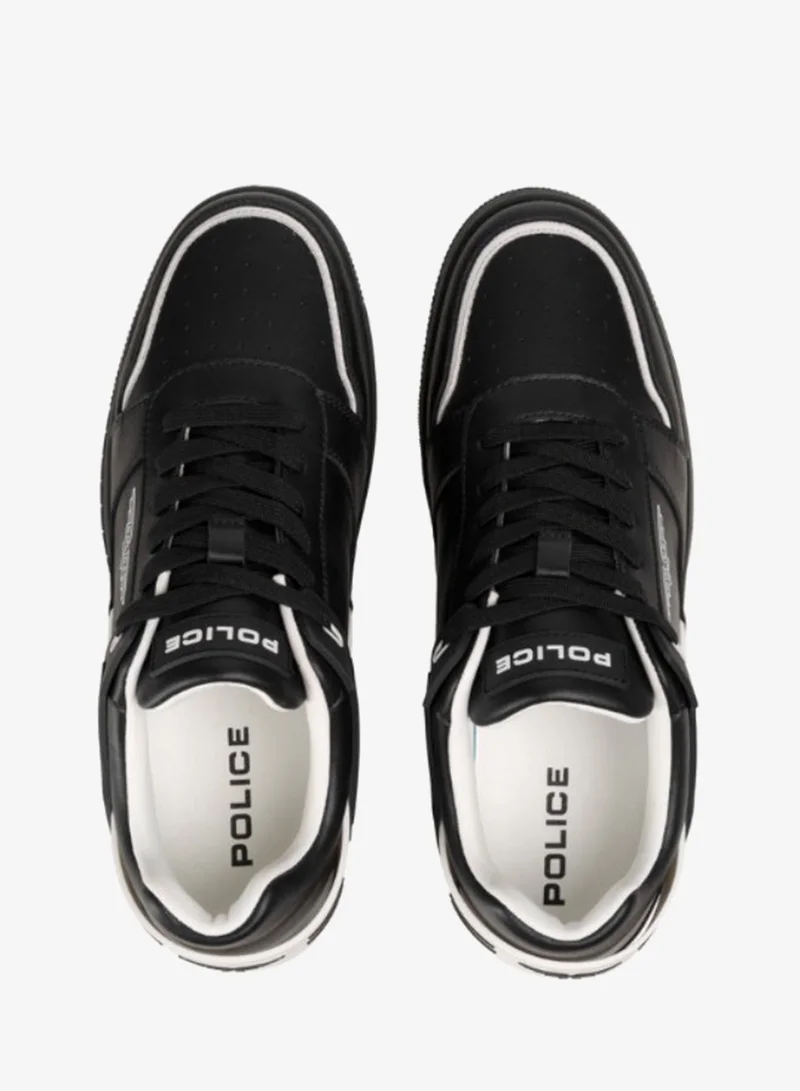 Police Police Men's Retro Court Wing Leather Court Sneakers - Black - Lace-Up Urban Casual Shoes
