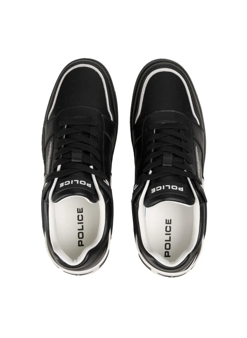 بوليس Police Men's Retro Court Wing Leather Court Sneakers - Black - Lace-Up Urban Casual Shoes