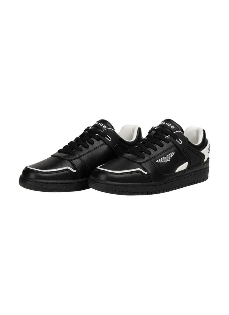 بوليس Police Men's Retro Court Wing Leather Court Sneakers - Black - Lace-Up Urban Casual Shoes