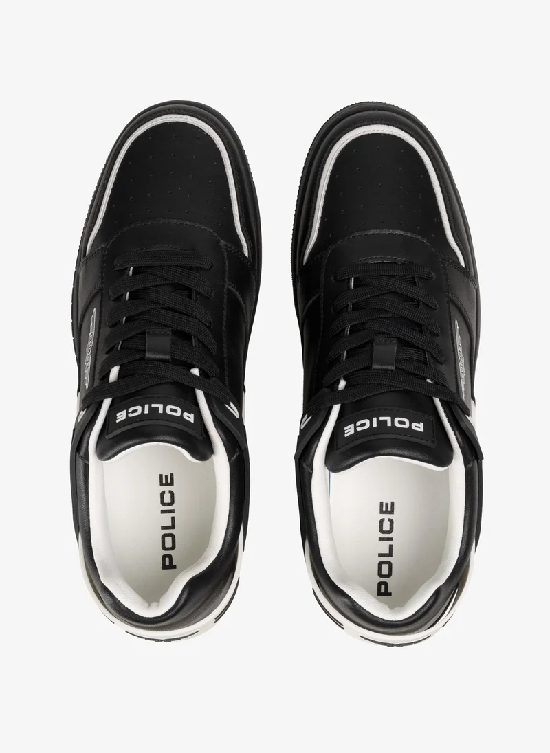 بوليس Police Men's Retro Court Wing Leather Court Sneakers - Black - Lace-Up Urban Casual Shoes