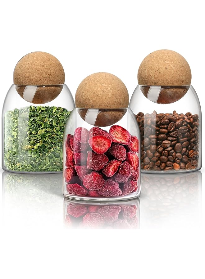 ComSaf Glass Storage Container With Ball Cork, 16 Oz Small Glass Jar With Cork Lids, 3 Pack Candy Jar, Tip Jar, Decorative Jar, Cute Jar For Coffee, Sugar, Salt, Apothecary Jar Cotton Swab Qtip Holder - Image 1