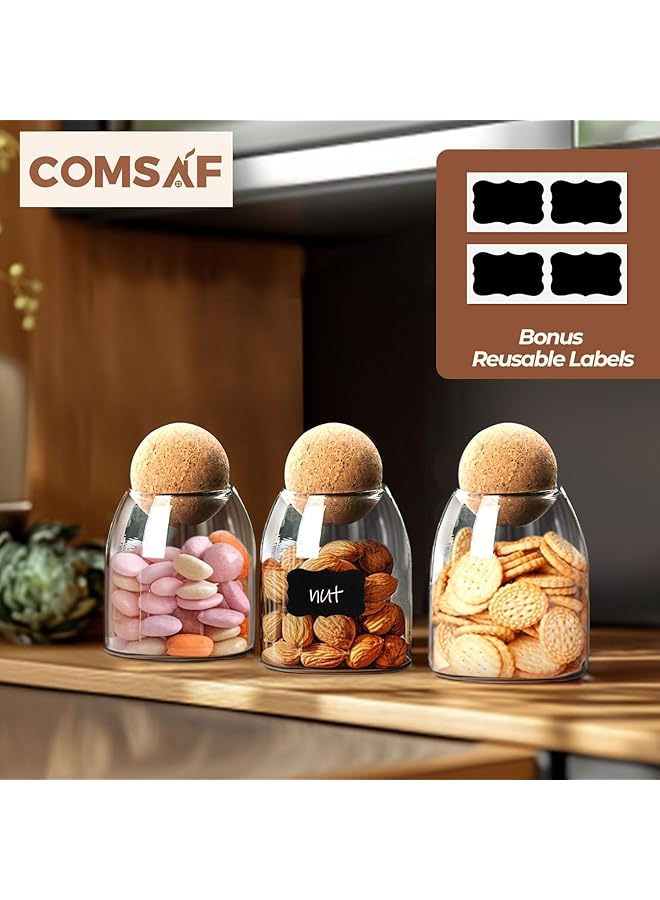 ComSaf Glass Storage Container With Ball Cork, 16 Oz Small Glass Jar With Cork Lids, 3 Pack Candy Jar, Tip Jar, Decorative Jar, Cute Jar For Coffee, Sugar, Salt, Apothecary Jar Cotton Swab Qtip Holder - Image 5