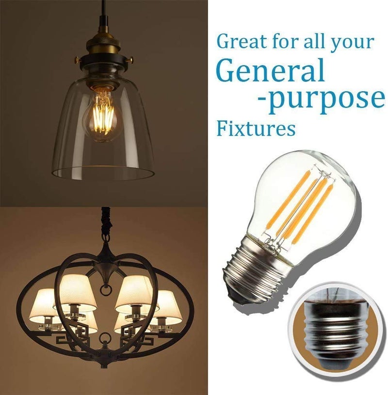 Desidiya 4W Edison Tungsten Filament Round Antique Glass G45 Light Bulbs Pack of 2 Vintage Base E27 Bulb Yellow Light For Home Decoration Living Room/Hall/Balcony/Restaurant Bar Lighting - Image 3