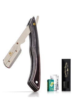 GUTCHE Men's razor, old-fashioned colorful wood stainless steel folding razor, can be used for shaving, eyebrow trimming, face trimming, suitable for beauty salons and families  - Image 1