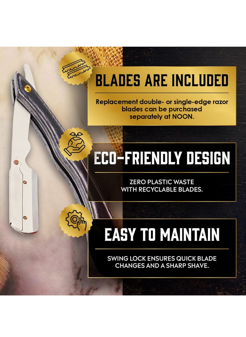 GUTCHE Men's razor, old-fashioned colorful wood stainless steel folding razor, can be used for shaving, eyebrow trimming, face trimming, suitable for beauty salons and families  - Image 2