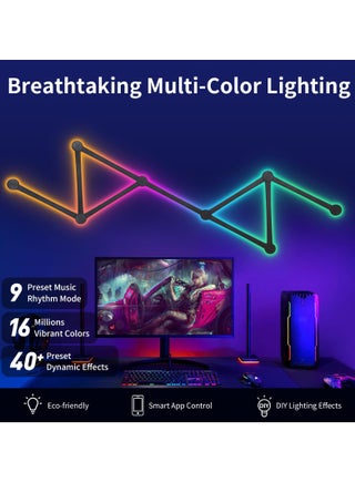 9 Pcs Smart LED Light Bars, Connectable RGB DIY Light Strips with Bluetooth App Control, Color Changing Music Sync LED Wall Lights for Gaming Room Decor, Black - view 3